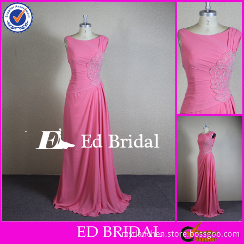 CN315 Real Picture 2014 Latest Boat Neck Beaded Appliqued Dusty Pink Evening Dresses Made In China